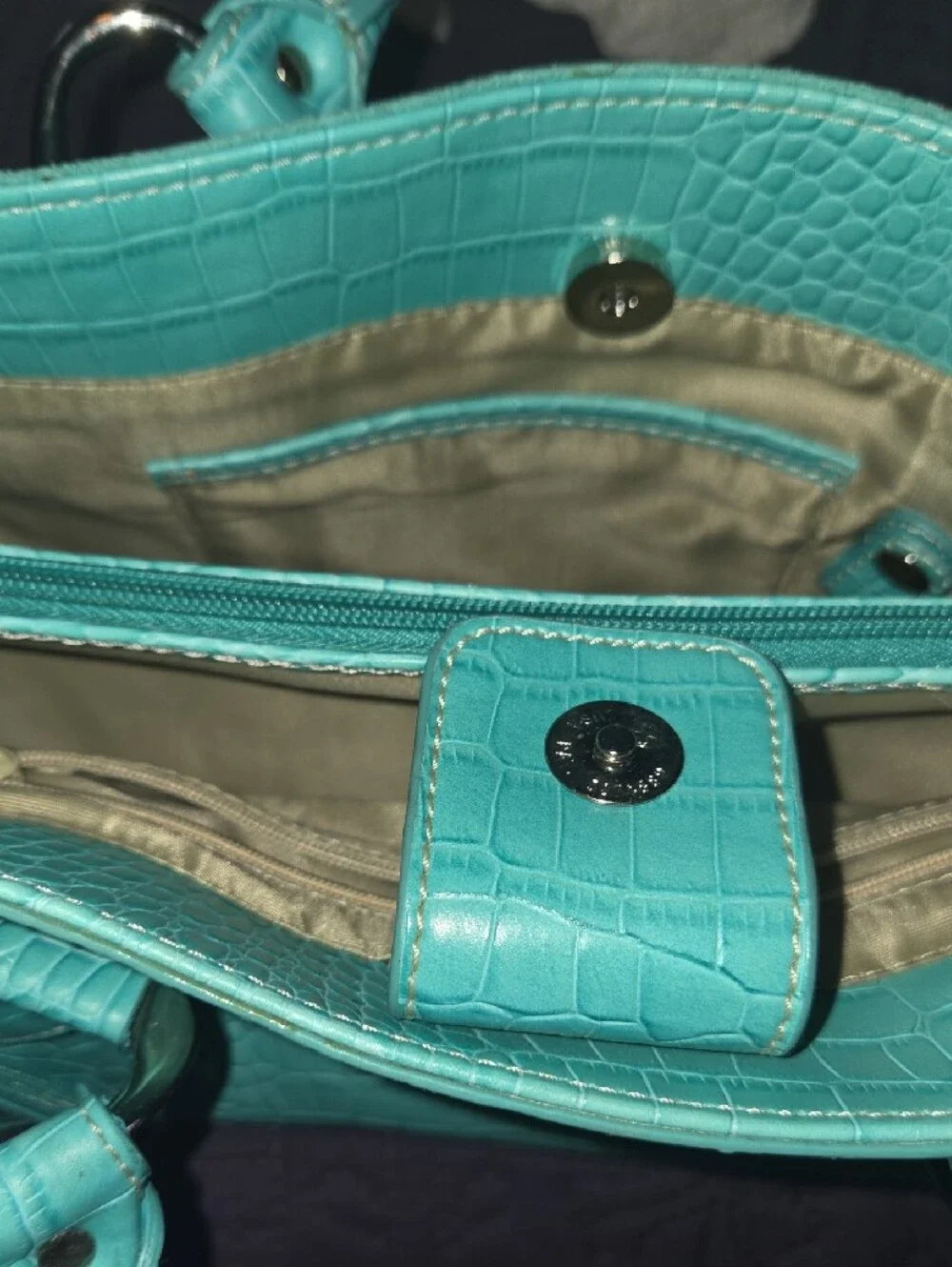 Nine West Teal Croc-Embossed Shoulder Bag with Stud Accents